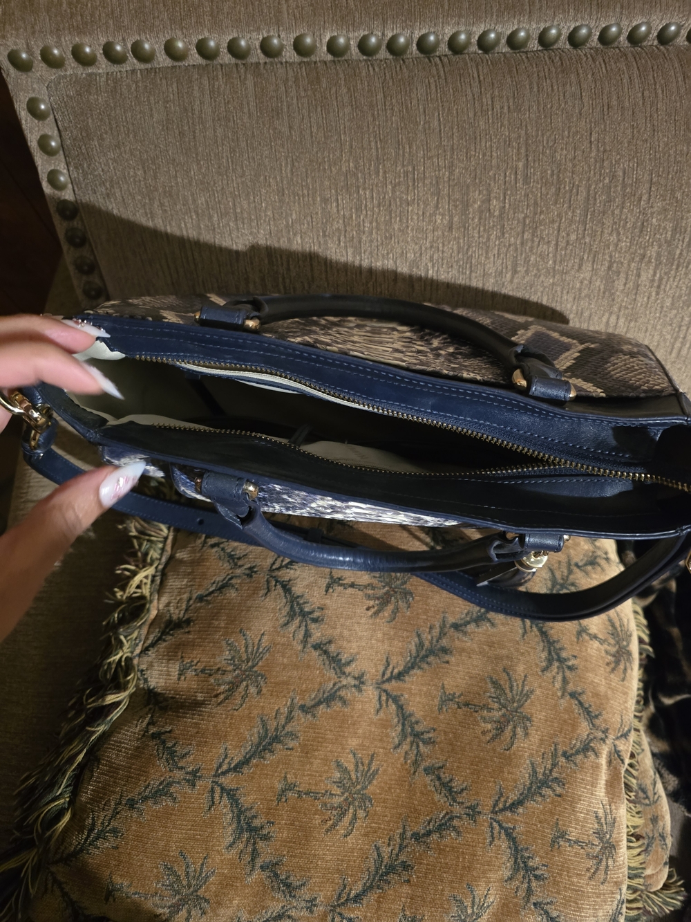 Brahmin Raelynn Ballington Satchel in Cobalt blue snakeskin W/ Matching Wallet - Picture 4 of 16